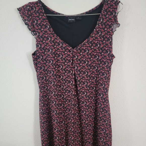 Large Black Floral Xhilaration Short SleeveMini Dress - Picture 1 of 5